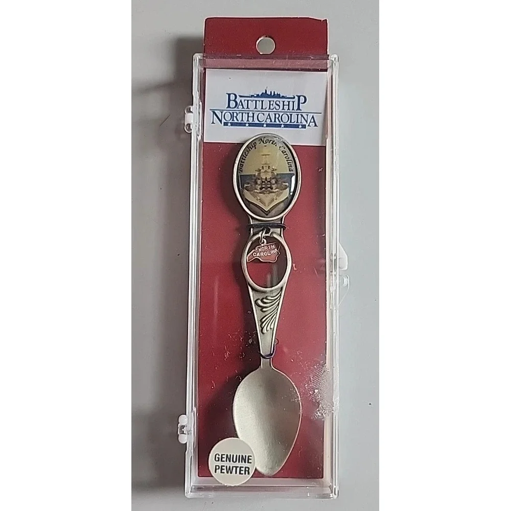 Battleship North Carolina Collectible Souvenir Spoon Silver Tone Genuine Pewter